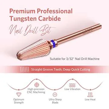 AIRSEE Tungsten Carbide Acrylic Nail Drill Bit Efile Electric File Machine Head Tips for Manicure Polishing Fast Remove Gel 3/32" Shank Right Hand Advanced Salon Tech Rose Gold Tornado Medium-M