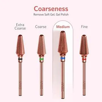 AIRSEE Tungsten Carbide Acrylic Nail Drill Bit Efile Electric File Machine Head Tips for Manicure Polishing Fast Remove Gel 3/32" Shank Right Hand Advanced Salon Tech Rose Gold Tornado Medium-M