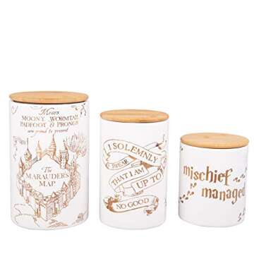 Harry Potter Marauder's Map Porcelain 3 Piece Canister Set - Three Sizes with Gold Marauders Map Des...
