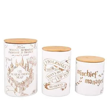 Harry Potter Marauder's Map Porcelain 3 Piece Canister Set - Three Sizes with Gold Marauders Map Des...