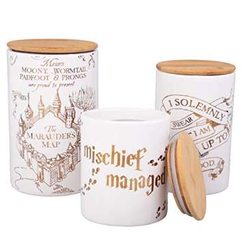 Harry Potter Marauder's Map Porcelain 3 Piece Canister Set - Three Sizes with Gold Marauders Map Design