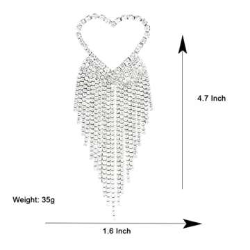 Stylish Silver Heart Rhinestone Drop Earrings for Women