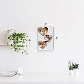 Smile Art Design Custom Photo Print Canvas Print with your Photos Personalized Photo Upload 3 Images Collage Picture Heart Shape Couple Personalized Gift Wedding Gift Bridal Decorations - 12x8 inches