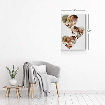 Smile Art Design Custom Photo Print Canvas Print with your Photos Personalized Photo Upload 3 Images Collage Picture Heart Shape Couple Personalized Gift Wedding Gift Bridal Decorations - 12x8 inches