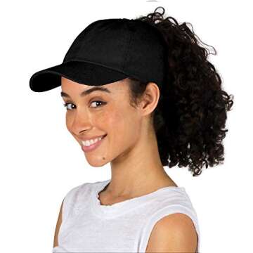 Ponyflo Satin-Lined Ponytail Cap - Women's Curly Hair Baseball Hat, Black