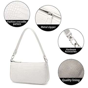 HROECHY Shoulder Bags for Women Small White Purse Y2K Handbag Clutch 90s Purses