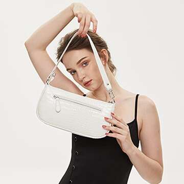 HROECHY Shoulder Bags for Women Small White Purse Y2K Handbag Clutch 90s Purses