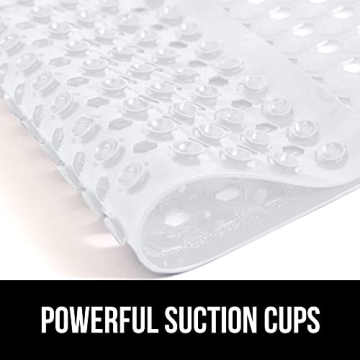 GORILLA GRIP Patented Bath Tub Shower Mat, 35x16 Washable Bathtub Floor Mats, Suction Cups and Drain Holes to Keep Tubs Clean, White