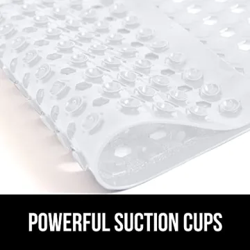 GORILLA GRIP Patented Bath Tub Shower Mat, 35x16 Washable Bathtub Floor Mats, Suction Cups and Drain Holes to Keep Tubs Clean, White