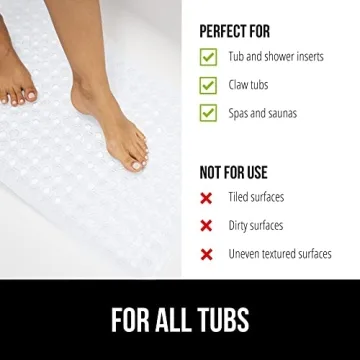 GORILLA GRIP Patented Bath Tub Shower Mat, 35x16 Washable Bathtub Floor Mats, Suction Cups and Drain Holes to Keep Tubs Clean, White