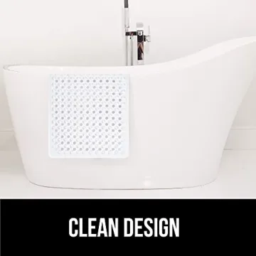 GORILLA GRIP Patented Bath Tub Shower Mat, 35x16 Washable Bathtub Floor Mats, Suction Cups and Drain Holes to Keep Tubs Clean, White