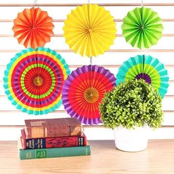 Super Z Outlet Paper Fan Mexican Fiesta/Cinco De Mayo/Carnival/Taco Tuesday Kids Party Hanging Decoration Supplies (12)