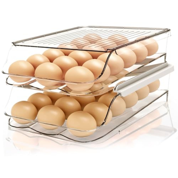 Utopia Kitchen Rolling Egg Container for Refrigerator - Stackable, Clear Egg Holder, 36 Eggs