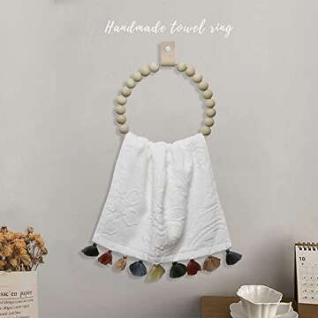 Handmade boho towel rack wood towel ring boho decor rustic farmhouse hand towel holder boho kitchen rustic farmhouse decor boho hand wooden towel racks for bathroom wall decor towel stand C1