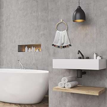 Handmade boho towel rack wood towel ring boho decor rustic farmhouse hand towel holder boho kitchen rustic farmhouse decor boho hand wooden towel racks for bathroom wall decor towel stand C1