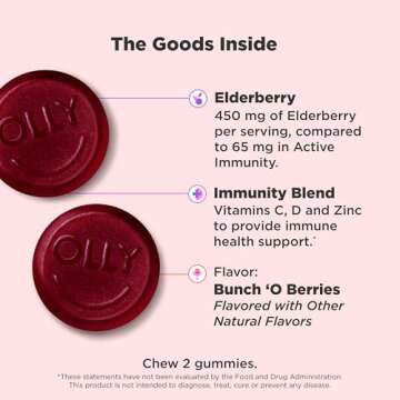 OLLY Extra Strength Elderberry Gummies, Immune Support, 450mg Elderberry, Vitamin C, D and Zinc, Ber...