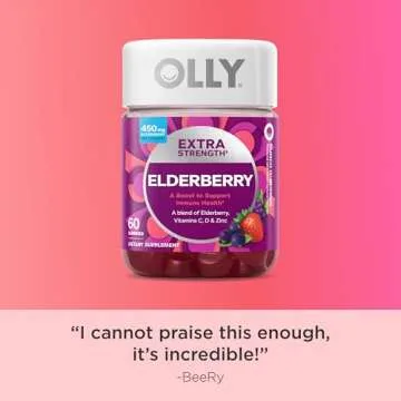 OLLY Extra Strength Elderberry Gummies, Immune Support, 450mg Elderberry, Vitamin C, D and Zinc, Berry - 60 Count