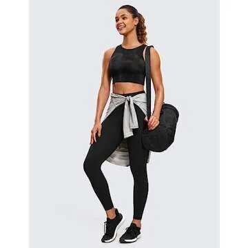 CRZ YOGA Butterluxe Racerback High Neck Longline Sports Bras for Women - Padded Workout Crop Tank Tops with Built in Pads Black Tie Dye Flowers Medium