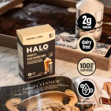 HALO Sport Iced Vanilla Latte - Instant Energy Drink Powder – Healthy Coffee Mix Hydration Electrolytes, Caffeine, Vitamins and Minerals 20 Calories Keto Low Calorie 1 x 12 Sticks, 1.0 grams