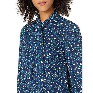 Lark & Ro Elegant Tie Neck Blouse for Women  - Navy Floral 10