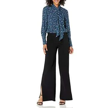 Lark & Ro Elegant Tie Neck Blouse for Women  - Navy Floral 10