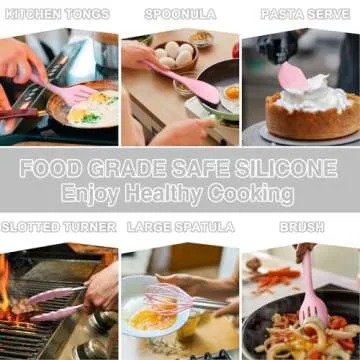 Umite Chef 22Pcs Silicone Cooking Utensils Set, Heat Resistant Silicone Kitchen Spatulas Set with Holder, Cooking Gadgets Tools Set for Nonstick Cookware, Dishwasher Safe(Pink)