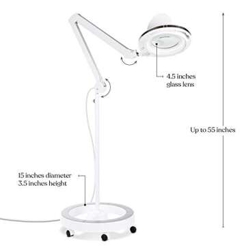 Brightech LightView Pro Magnifying Glass with Light and Stand, Magnifying Floor Lamp with a 6-Wheel ...