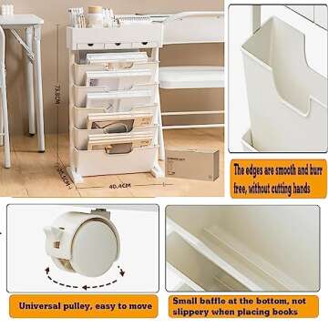 6 Tier Rolling Storage Cart - Mobile Bookcase with Wheels