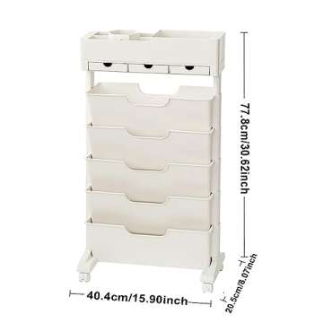 6 Tier Rolling Storage Cart - Mobile Bookcase with Wheels