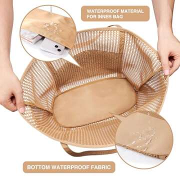 KALIDI FANCY FOREST Beach Mesh Tote Bag, Womens Shoulder handbag MAX 27L Grocery Bag Khaki