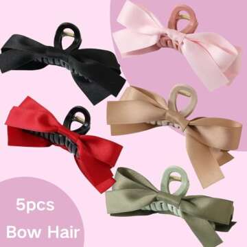 Bow Hair Claw Clips for Women 5pcs Big Bow Hair Barrette Nonslip Claw Clip for Thick Thin Hair,Bow H...