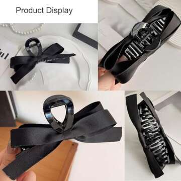 Bow Hair Claw Clips for Women 5pcs Big Bow Hair Barrette Nonslip Claw Clip for Thick Thin Hair,Bow Hair Dress Up Accessories for the Perfect Birthday Party Show (Black Red Pink Khaki Green)