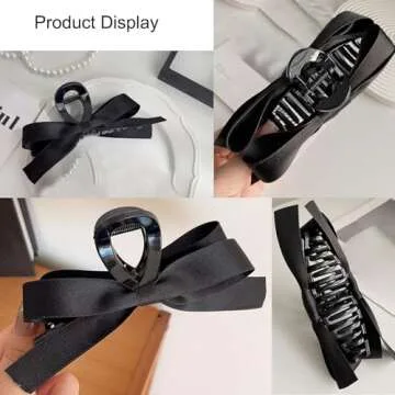 Bow Hair Claw Clips for Women 5pcs Big Bow Hair Barrette Nonslip Claw Clip for Thick Thin Hair,Bow Hair Dress Up Accessories for the Perfect Birthday Party Show (Black Red Pink Khaki Green)