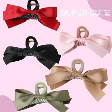 Bow Hair Claw Clips for Women 5pcs Big Bow Hair Barrette Nonslip Claw Clip for Thick Thin Hair,Bow Hair Dress Up Accessories for the Perfect Birthday Party Show (Black Red Pink Khaki Green)