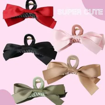 Bow Hair Claw Clips for Women 5pcs Big Bow Hair Barrette Nonslip Claw Clip for Thick Thin Hair,Bow Hair Dress Up Accessories for the Perfect Birthday Party Show (Black Red Pink Khaki Green)