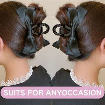 Bow Hair Claw Clips for Women 5pcs Big Bow Hair Barrette Nonslip Claw Clip for Thick Thin Hair,Bow Hair Dress Up Accessories for the Perfect Birthday Party Show (Black Red Pink Khaki Green)