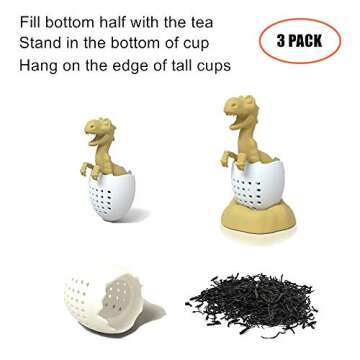 Tea Infuser, Dinosaur & Eggshell Filter Diffuser Loose Tea Silicone Strainer for Mugs