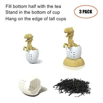 Tea Infuser, Dinosaur & Eggshell Filter Diffuser Loose Tea Silicone Strainer for Mugs