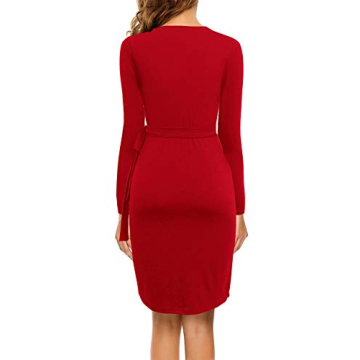 Berydress Women's Black Wrap Dress Sexy V-Neck Long Sleeve