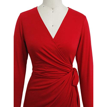 Berydress Women's Black Wrap Dress Sexy V-Neck Long Sleeve