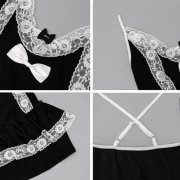 Sexy Maid Outfit Women Maid Servant Cosplay Strap Mini Dress Bow Lingerie Lace Babydoll Cute Apron Roleplay Nightdress (Style A)