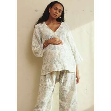 NOTHING FITS BUT 3 Layer Muslin Nursing Set, Maternity Dress, Cotton Nursing Gauze Set for Women wit...