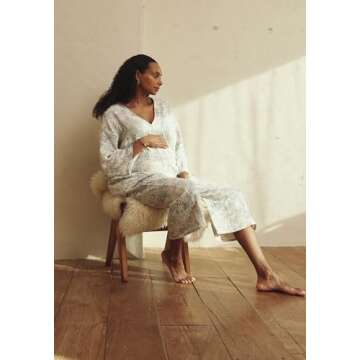 NOTHING FITS BUT 3 Layer Muslin Nursing Set, Maternity Dress, Cotton Nursing Gauze Set for Women with Snap Button Closure (L/XL, Baby Blue)