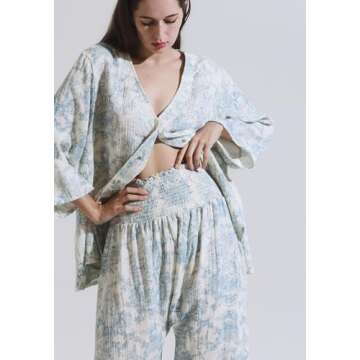 NOTHING FITS BUT 3 Layer Muslin Nursing Set, Maternity Dress, Cotton Nursing Gauze Set for Women with Snap Button Closure (L/XL, Baby Blue)