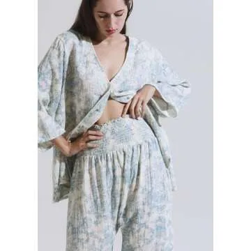 NOTHING FITS BUT 3 Layer Muslin Nursing Set, Maternity Dress, Cotton Nursing Gauze Set for Women with Snap Button Closure (L/XL, Baby Blue)