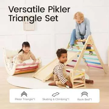 Tiny Land Pikler Triangle Set - 7-in-1 Foldable Wooden Montessori Climbing Toy for Toddlers