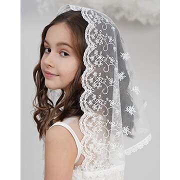 Leimandy Flowergirl Veils for First Communion & Baptism - Elegant Lace Headwrap for Girls (Ivory)