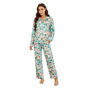 LYCY Womens Pajama Sets Floral Print, Long Sleeve Button Down Pajamas Set for Women Soft Sleepwear P...
