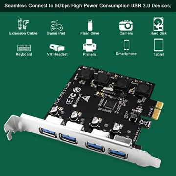 FebSmart 4 Ports Superspeed 5Gbps USB 3.0 PCI Express Expansion Card for Windows 11, 10, 8.x, 7, Vista, XP Desktop PCs, Built in Self-Powered Technology, No Need Additional Power Supply (FS-U4-Pro)