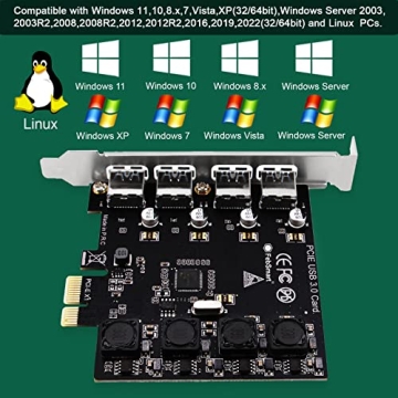 FebSmart 4 Ports Superspeed 5Gbps USB 3.0 PCI Express Expansion Card for Windows 11, 10, 8.x, 7, Vista, XP Desktop PCs, Built in Self-Powered Technology, No Need Additional Power Supply (FS-U4-Pro)